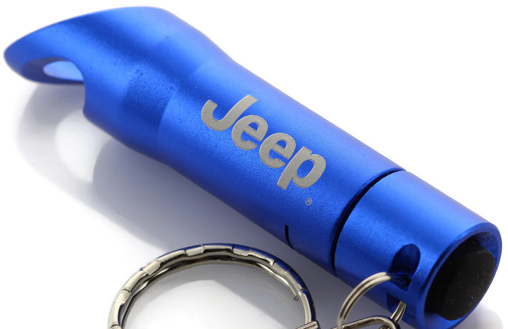 Blue Jeep Mini Flashlight LED Bottle Opener Key Chain - Click Image to Close